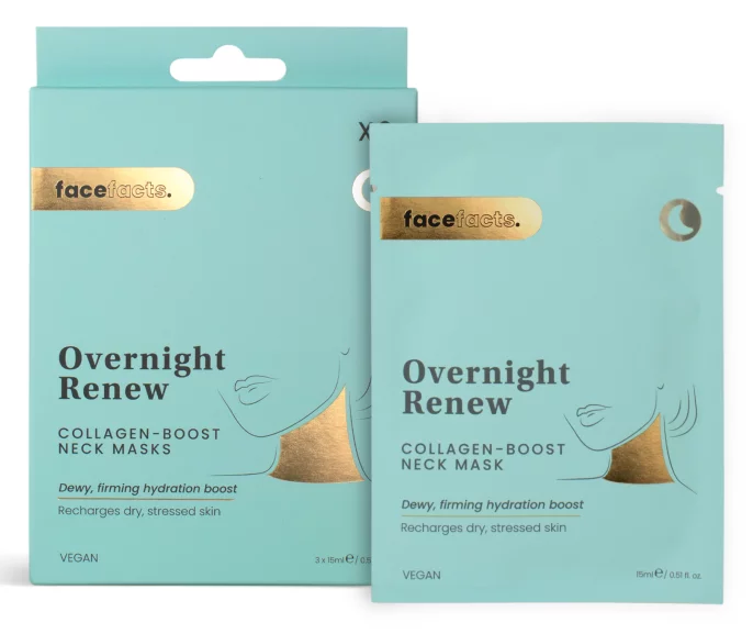 Колагенова маска для шиї Face Facts Overnight Renew Collagen-Boost Neck Mask, 3х15 мл